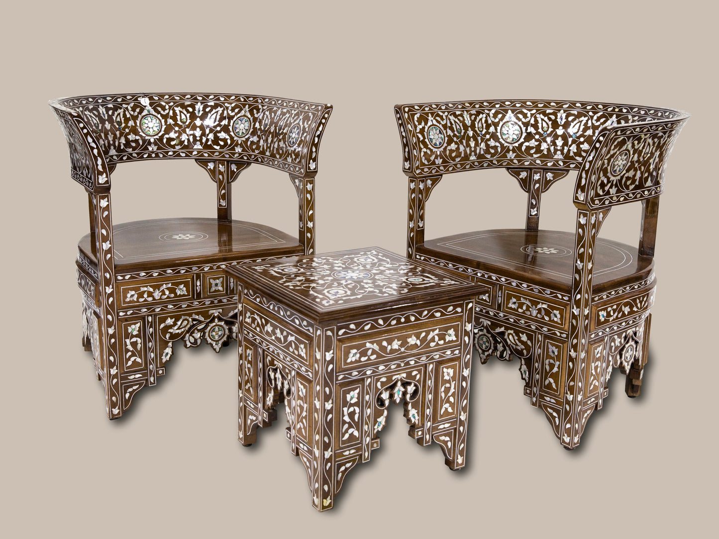 Emperor Chairs & Table Set - Mother of Pearl