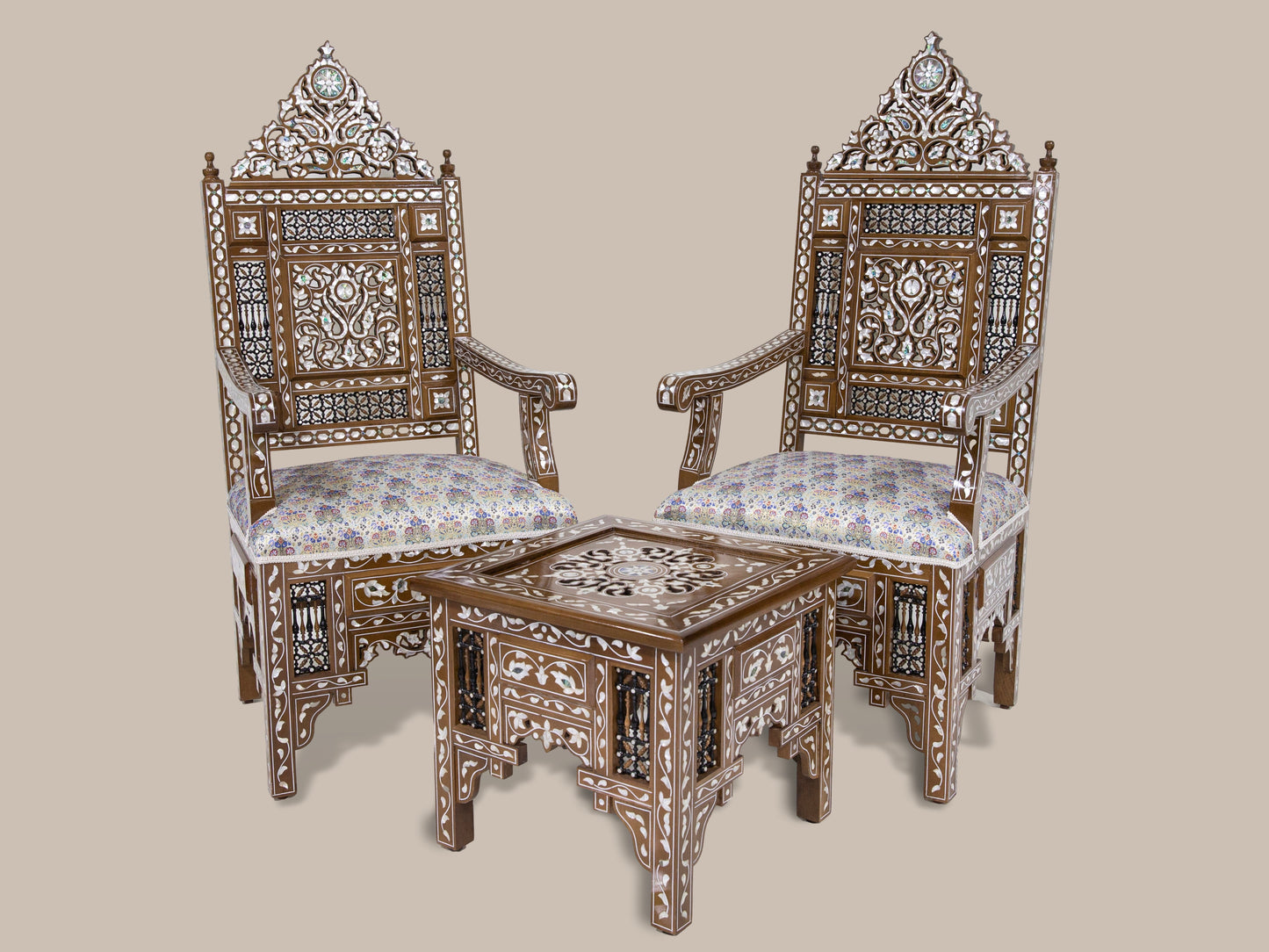 Chairs & Table Set - Inlaid with Mother of Pearl