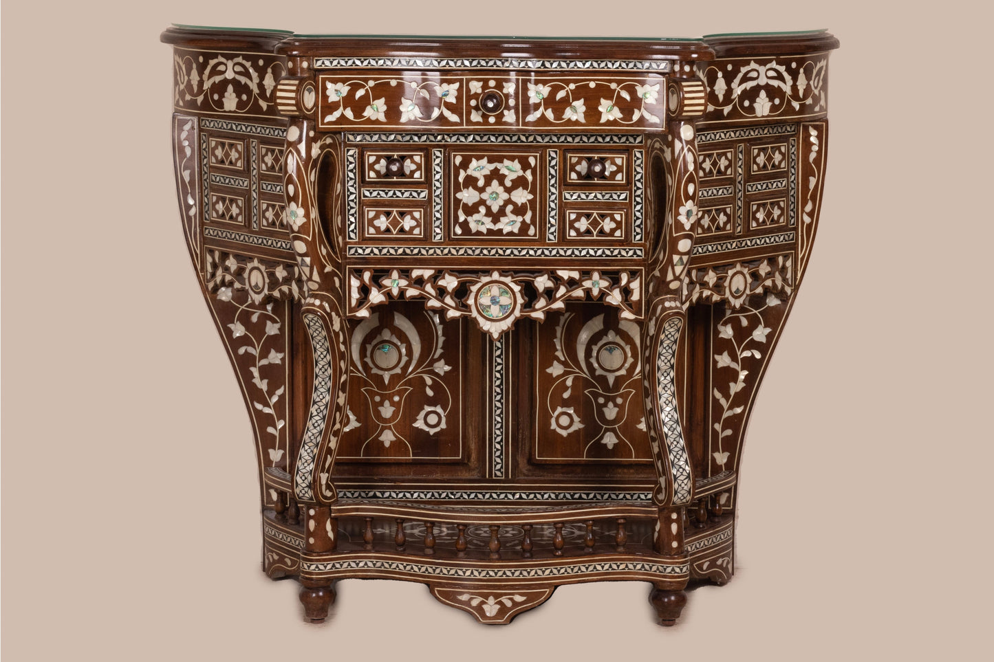 Dresser & Mirror Set - Floral pattern in Mother of Pearl