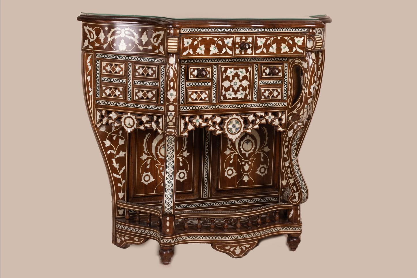 Dresser & Mirror Set - Floral pattern in Mother of Pearl