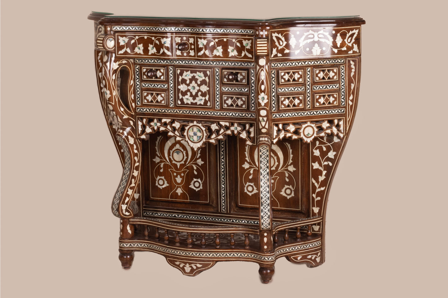 Dresser & Mirror Set - Floral pattern in Mother of Pearl