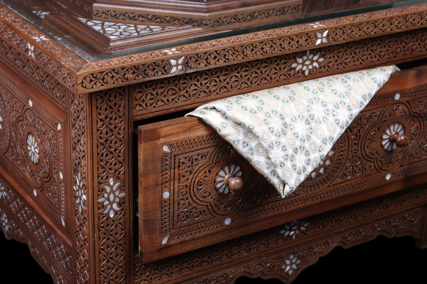 Hand Carved Table - Inlayed with mother of pearl.