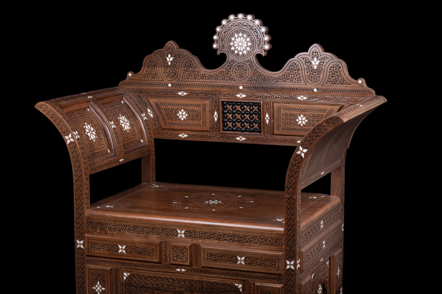 Hand Engraved Wooden chair, Inlayed with mother of pearl.