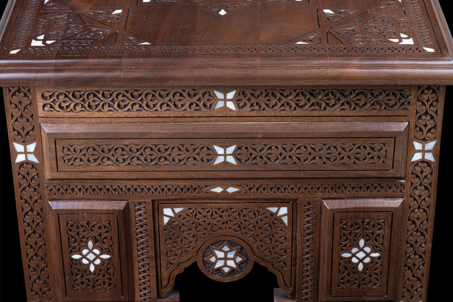 Hand Engraved Wooden Table, inlayed with mother of pearl
