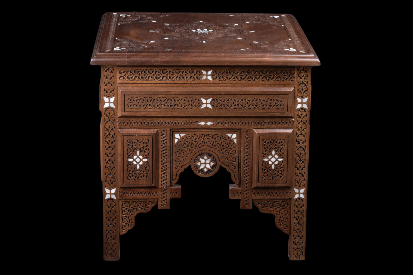 Hand Engraved Wooden Table, inlayed with mother of pearl