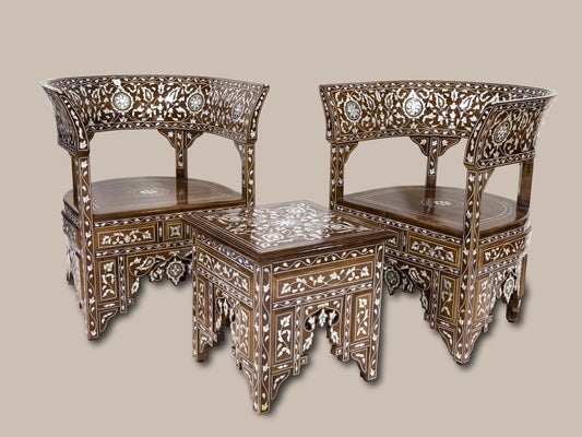 Emperor Chairs & Table Set - Mother of Pearl