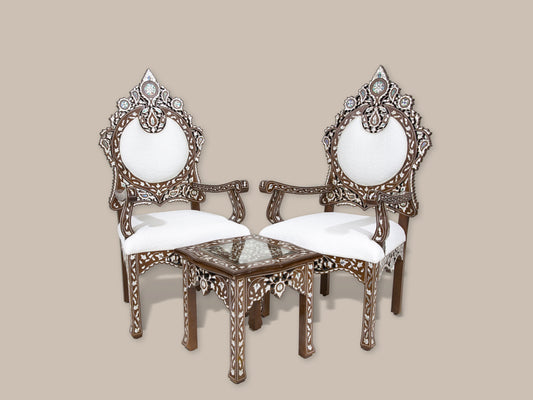 Chairs & Table Set - Inlaid with Mother of Pearl