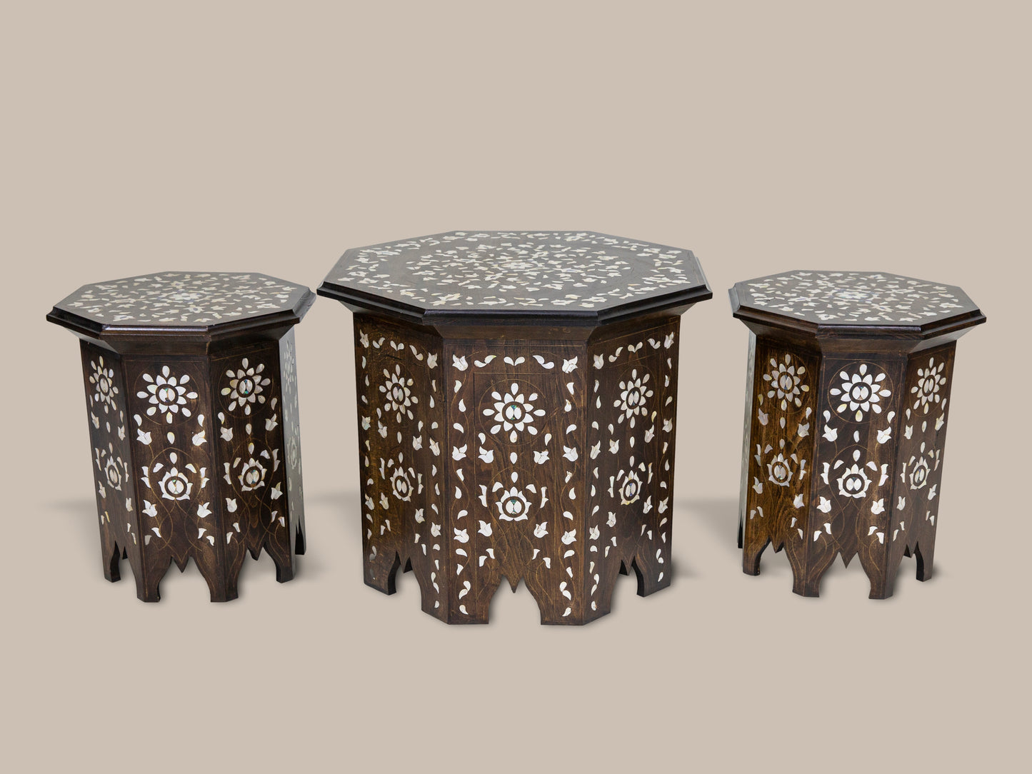 Accent Table Set Hand Engraved Mother Pearl