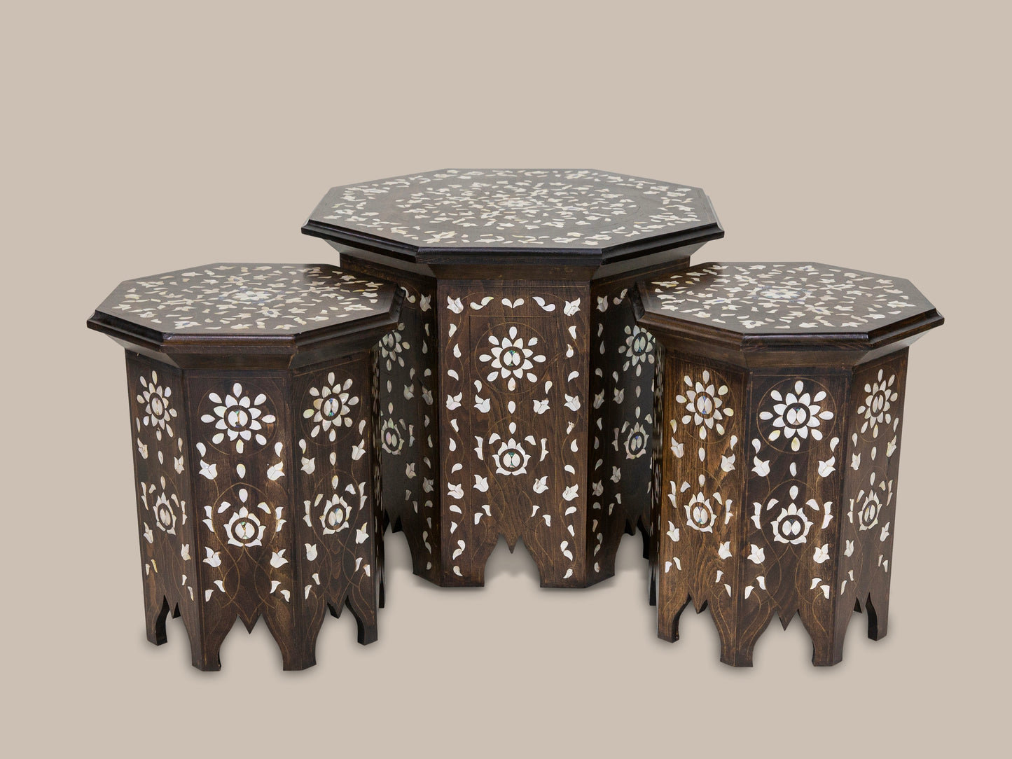 Accent Table Set Hand Engraved Mother Pearl