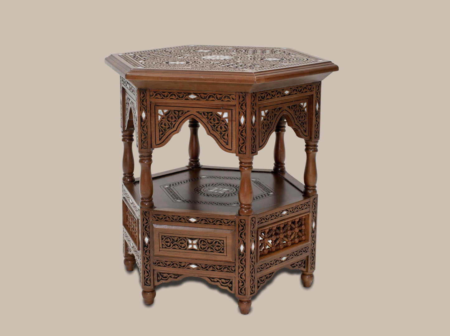 Carved Accent Table Mother Pearl