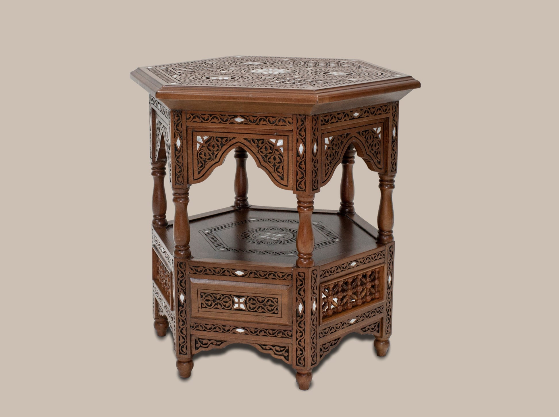 Carved Accent Table Mother Pearl