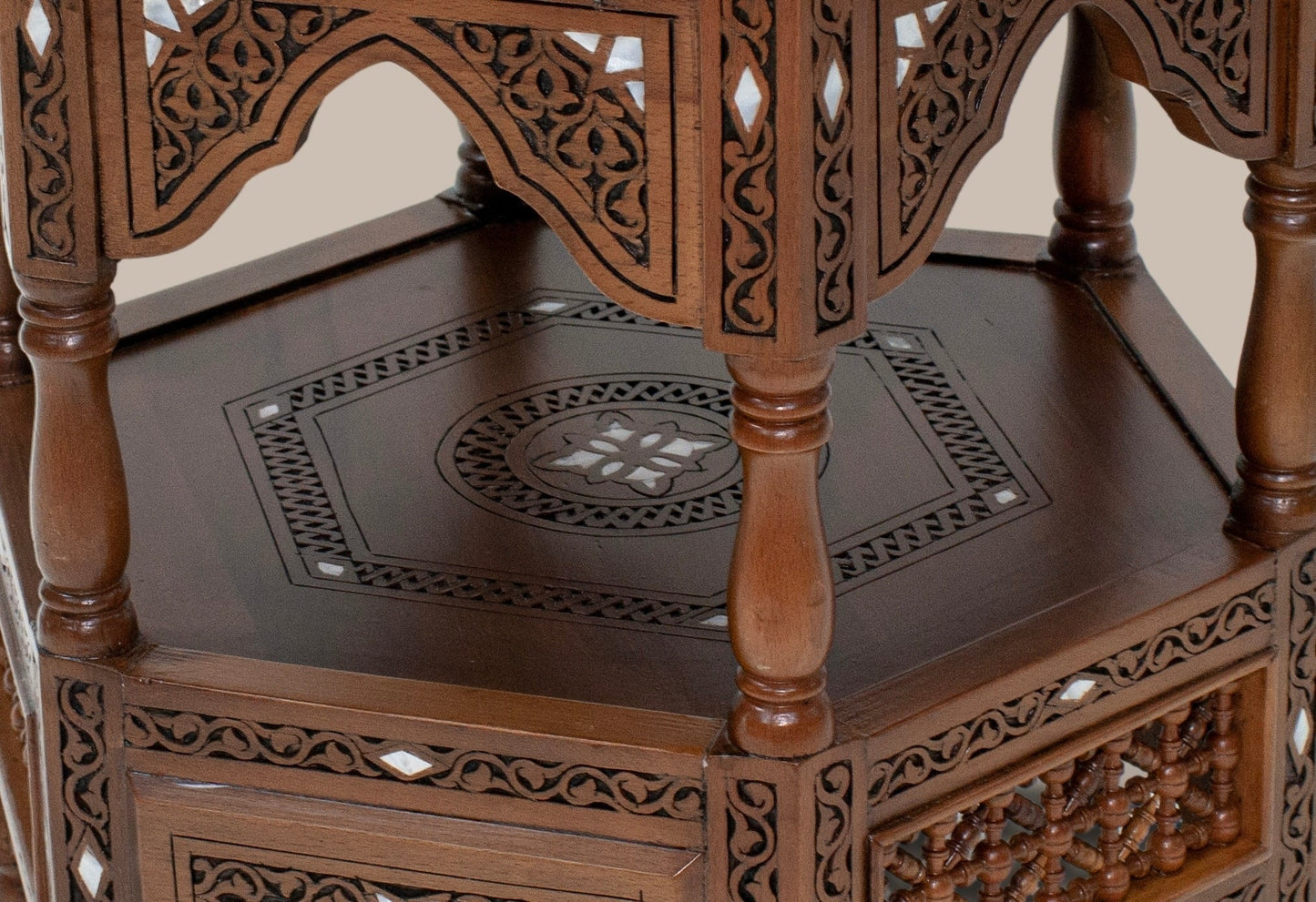 Carved Accent Table Mother Pearl