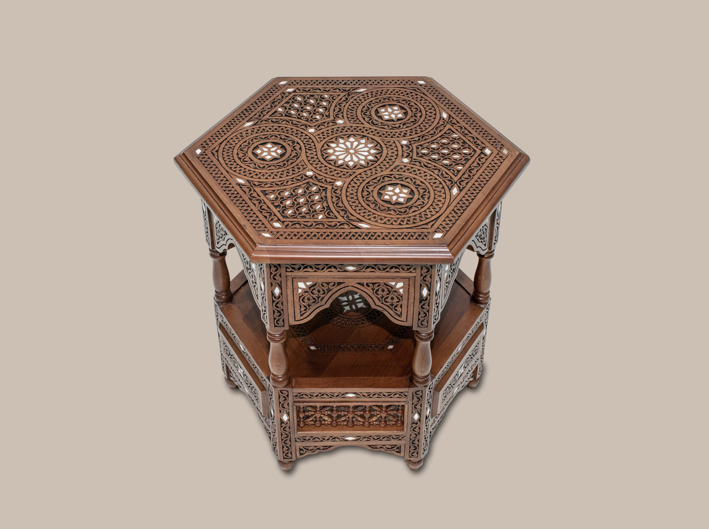 Carved Accent Table Mother Pearl
