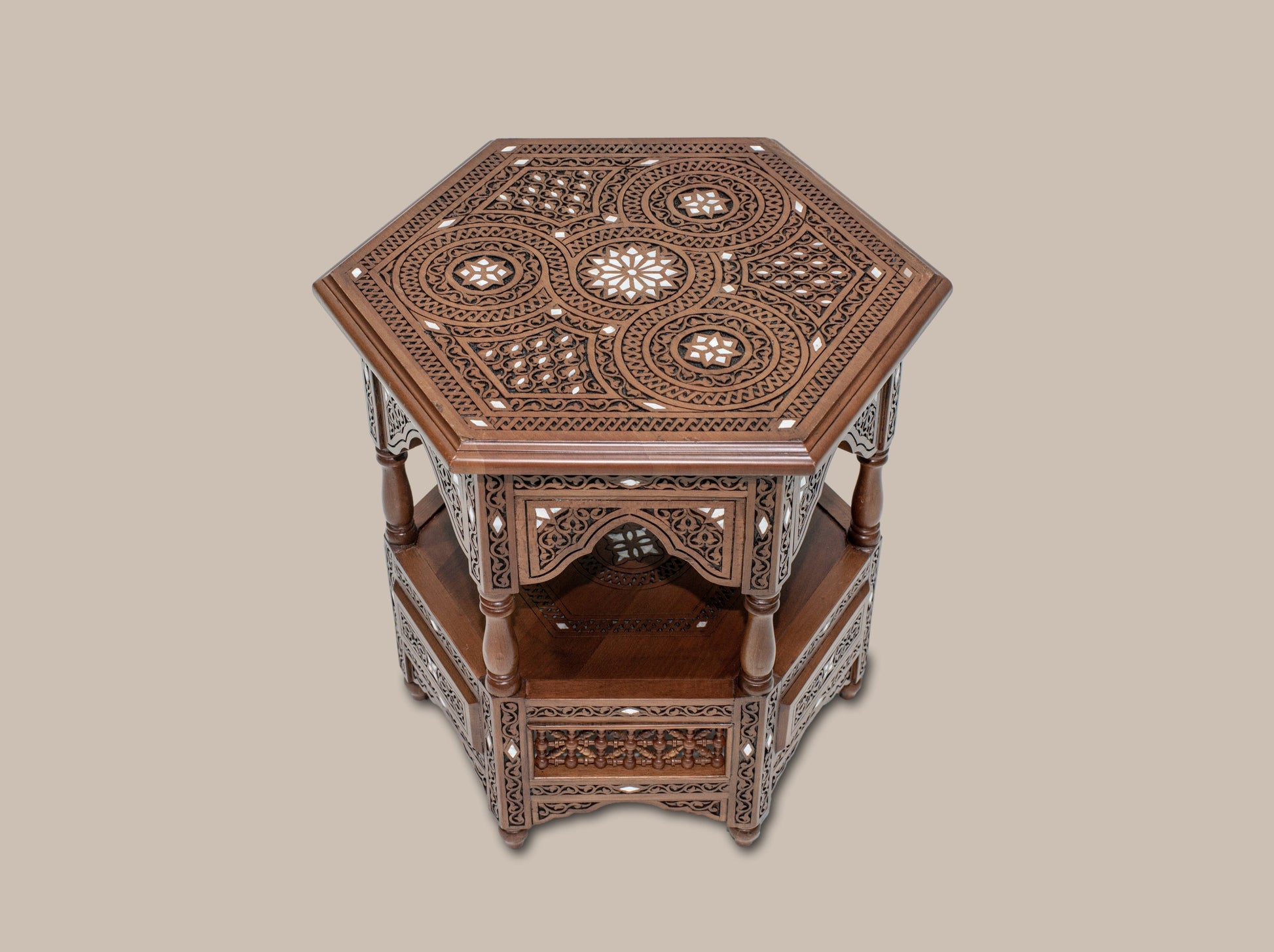 Carved Accent Table Mother Pearl