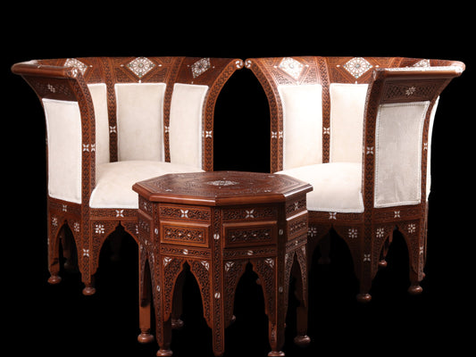 Chairs & Table Set - Carved and Inlayed