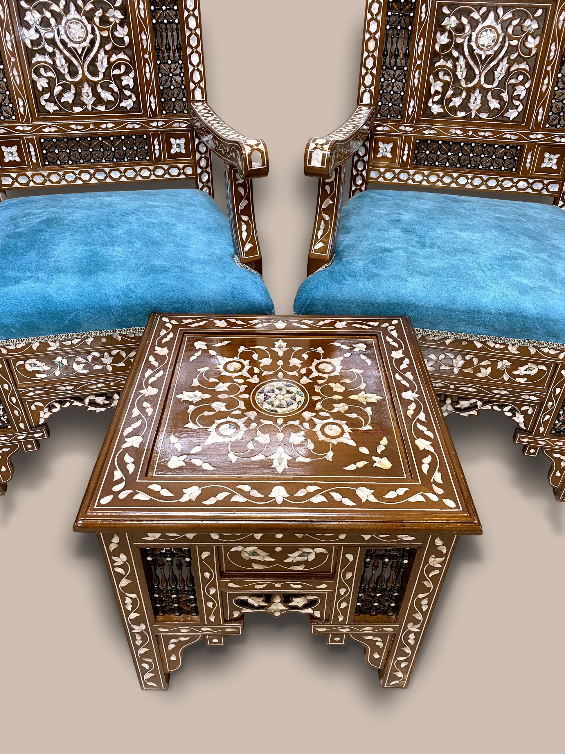 Chairs & Table Set - Inlayed with Mother of Pearl
