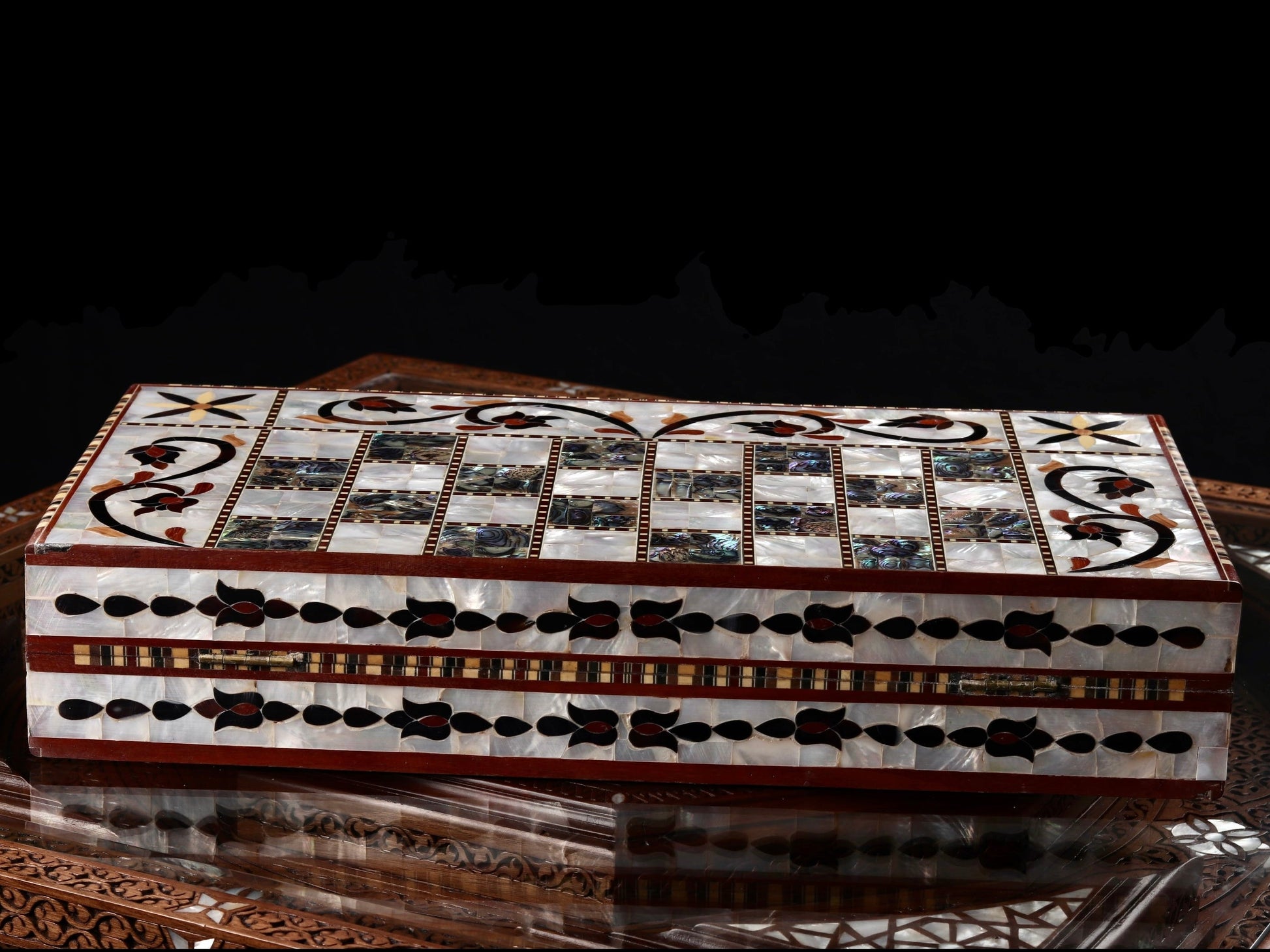 Chess and Backgammon Game Set - Covered in Mother of Pearl