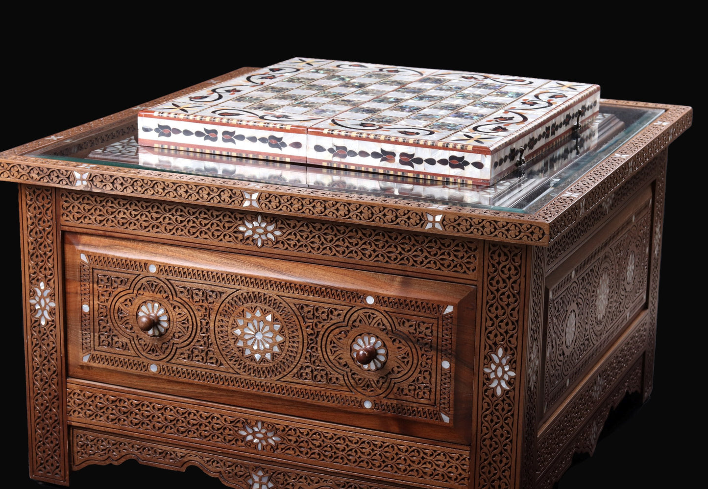 Chess and Backgammon Game Set - Covered in Mother of Pearl