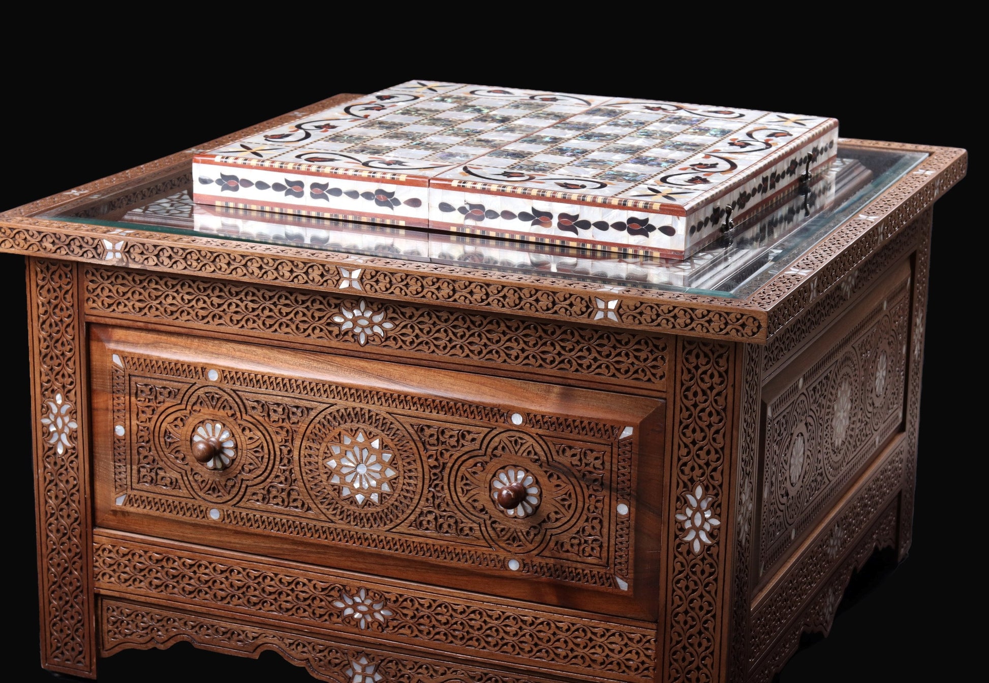 Chess and Backgammon Game Set - Covered in Mother of Pearl
