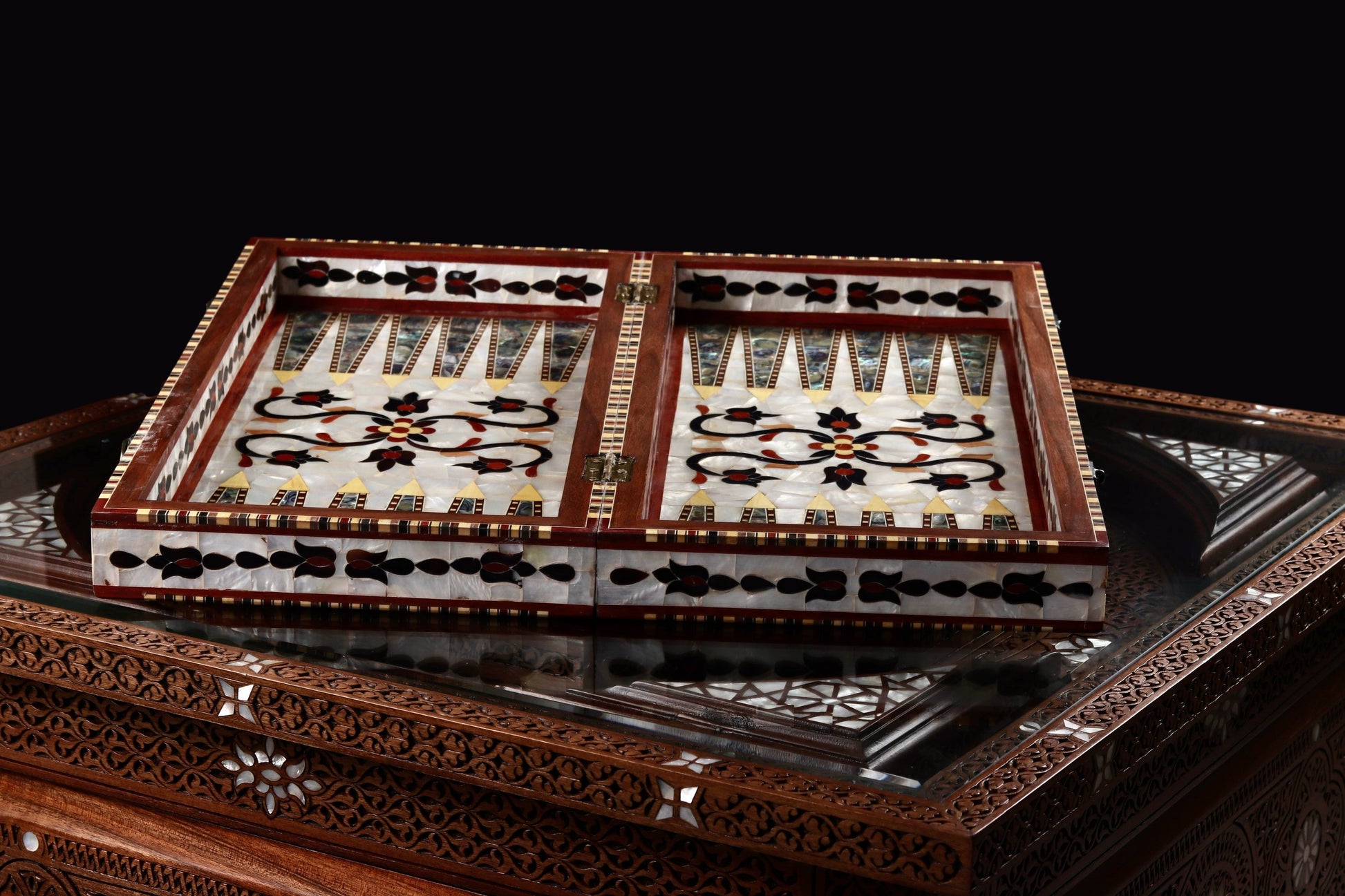 Chess and Backgammon Game Set - Covered in Mother of Pearl
