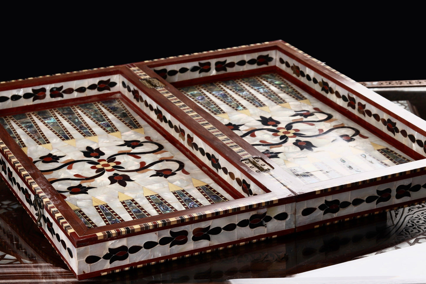 Chess and Backgammon Game Set - Covered in Mother of Pearl