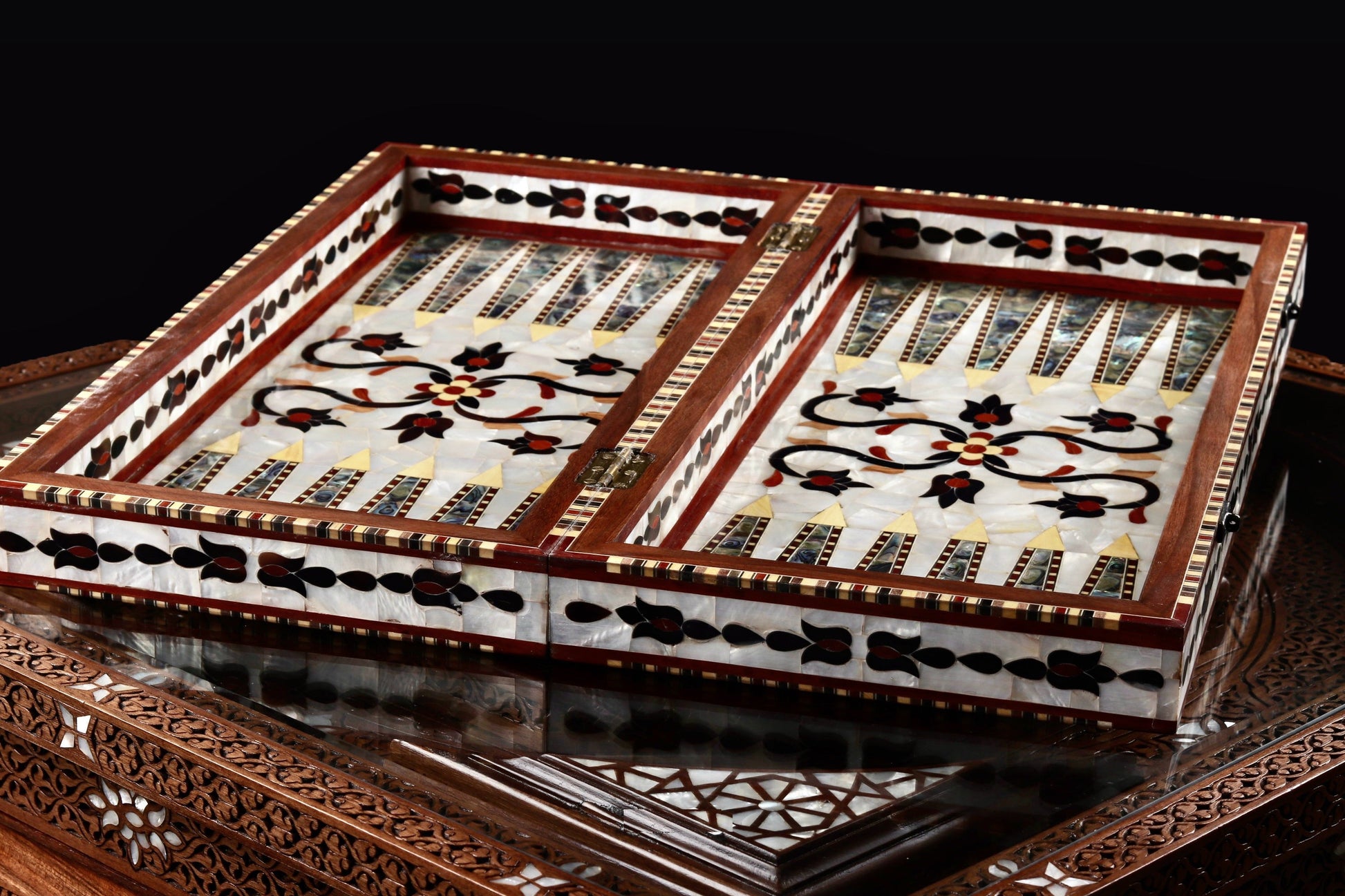 Chess and Backgammon Game Set - Covered in Mother of Pearl