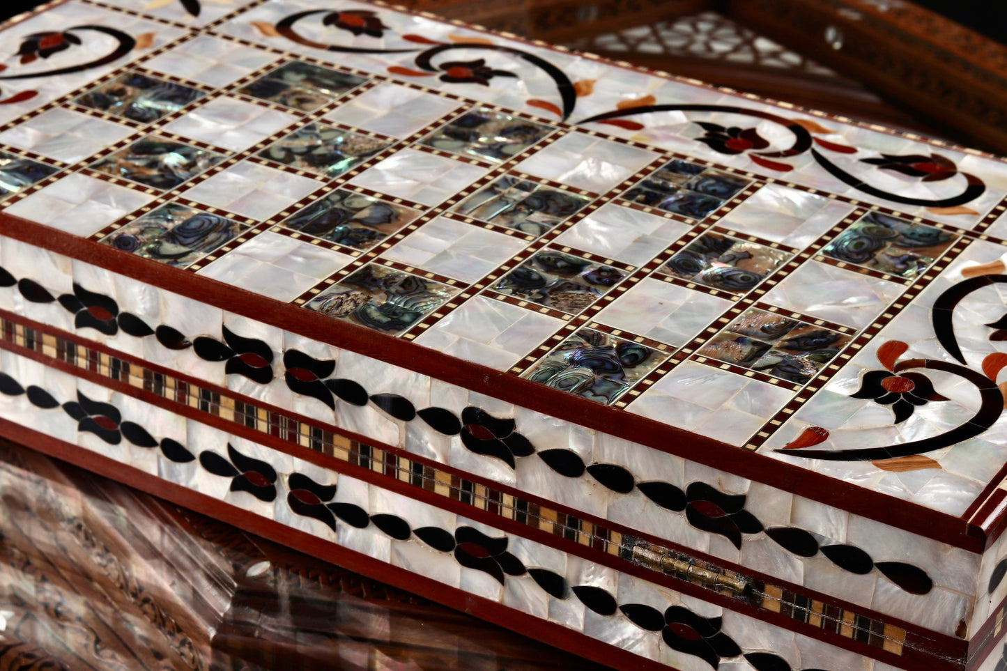 Chess and Backgammon Game Set - Covered in Mother of Pearl