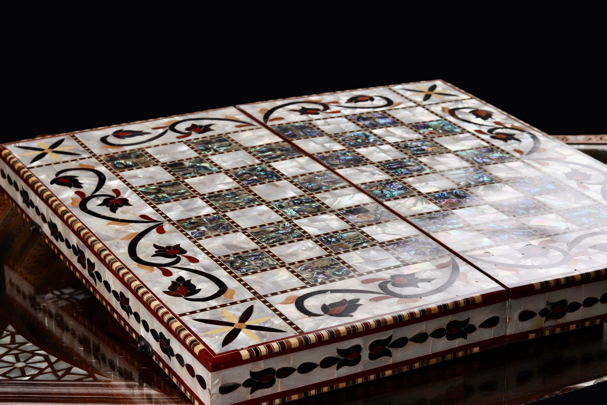 Chess and Backgammon Game Set - Covered in Mother of Pearl