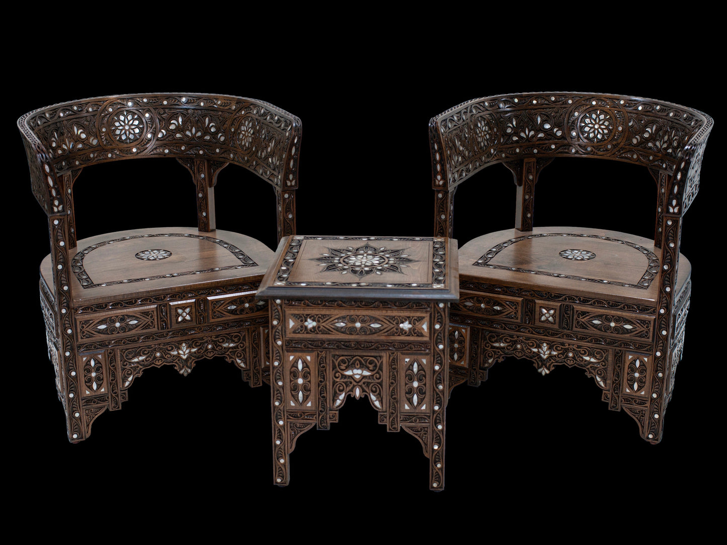 Double Chair & Table Set Embellished - Mother Pearl