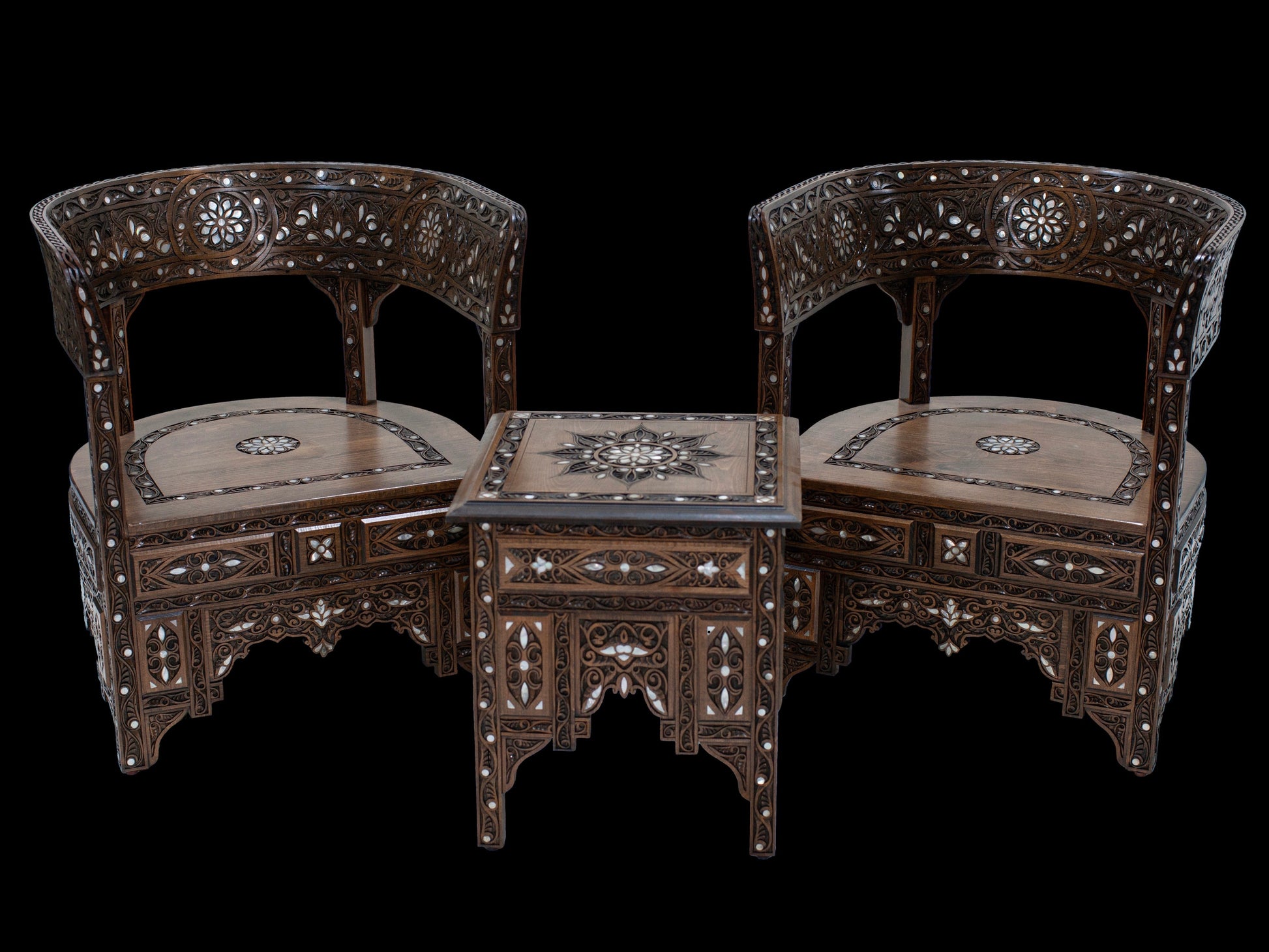 Double Chair & Table Set Embellished - Mother Pearl