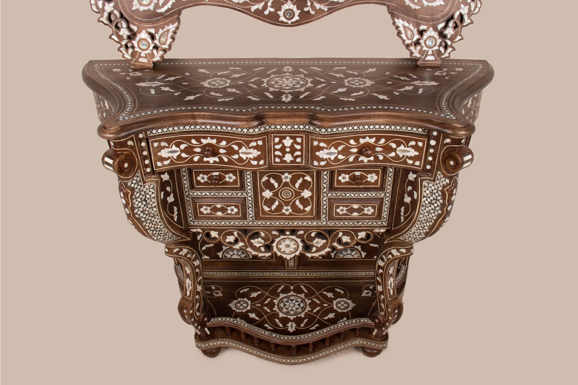 Dresser & Mirror Set - Inlayed in Mother of Pearl