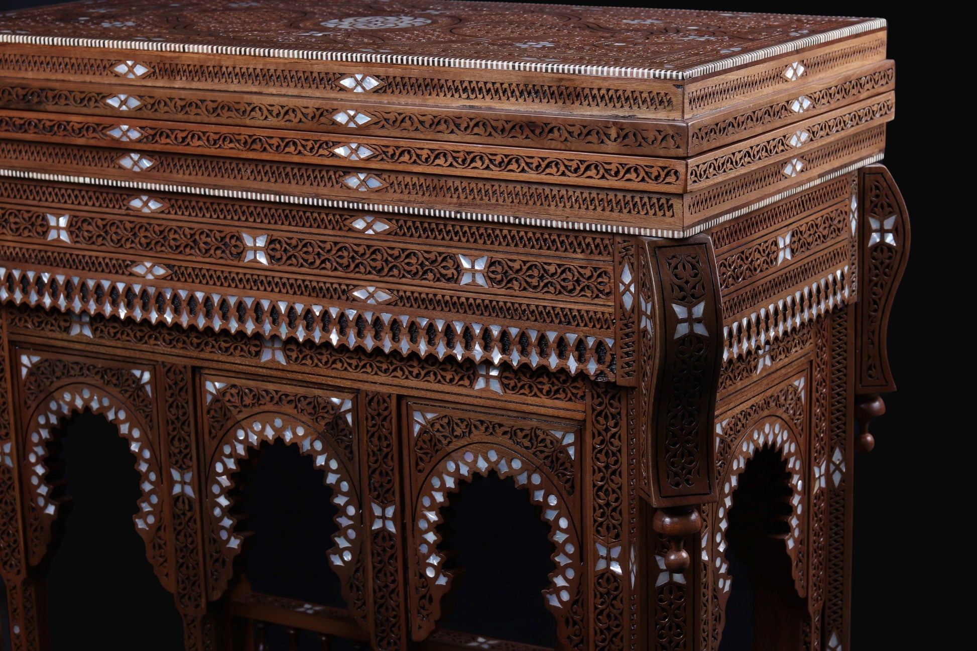 Game Table - Cards, Chess, & Backgammon - Hand Carved and inlayed in mother of pearl