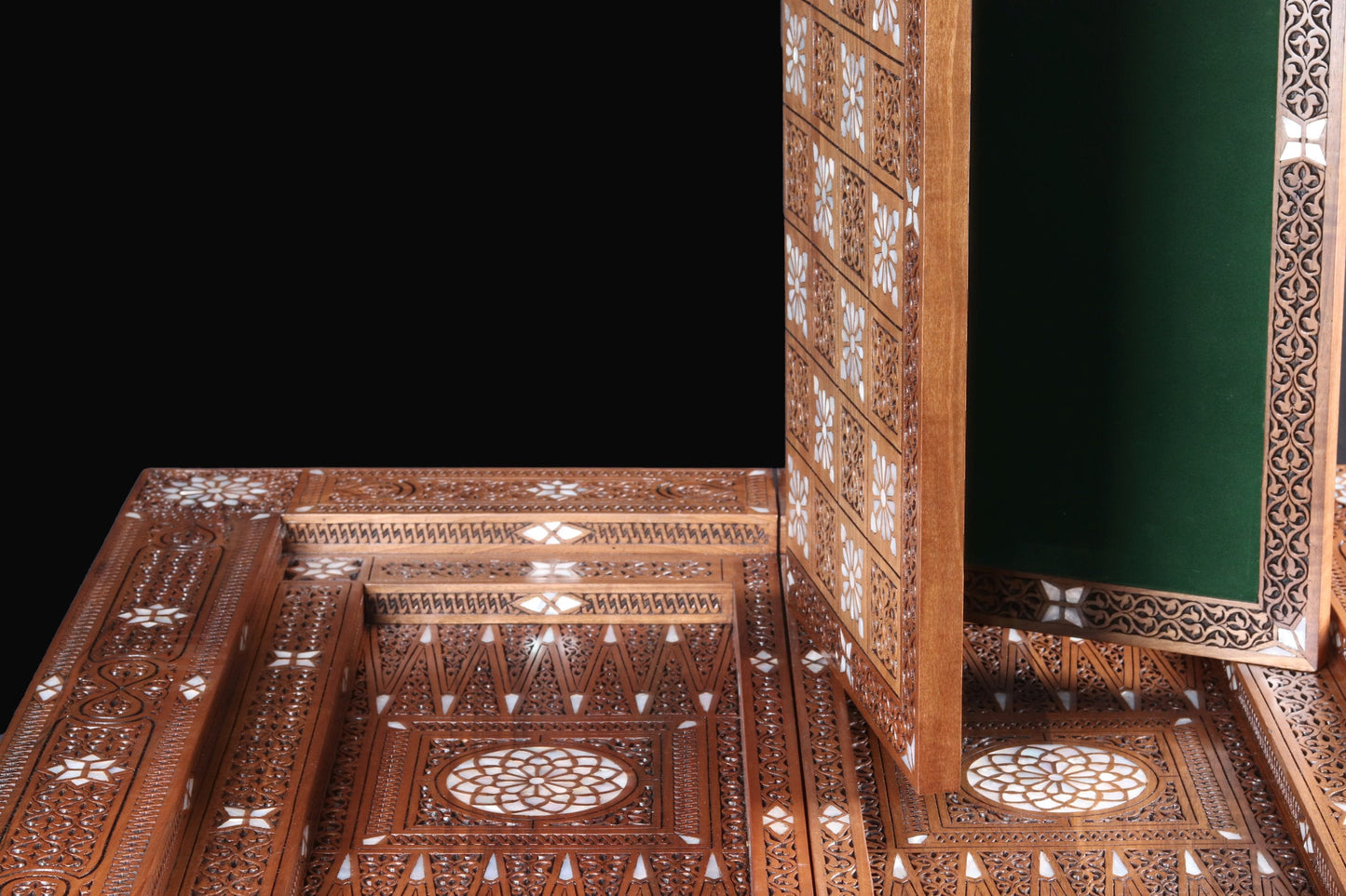 Game Table - Cards, Chess, & Backgammon - Hand Carved and inlayed in mother of pearl