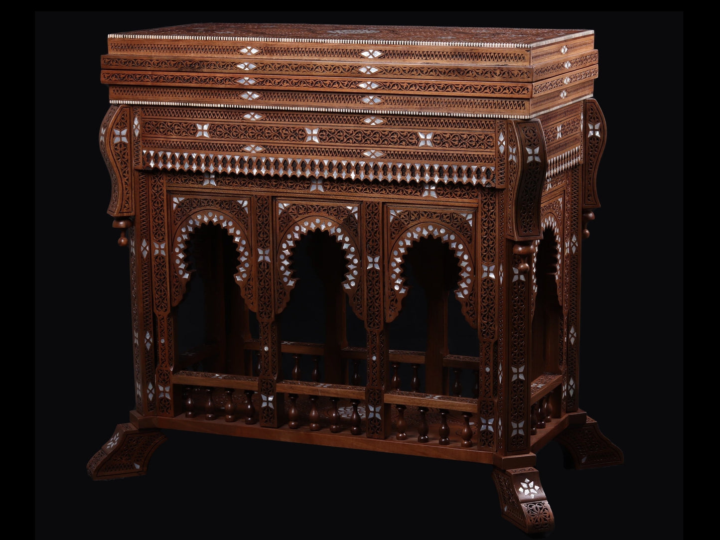 Game Table - Cards, Chess, & Backgammon - Hand Carved and inlayed in mother of pearl