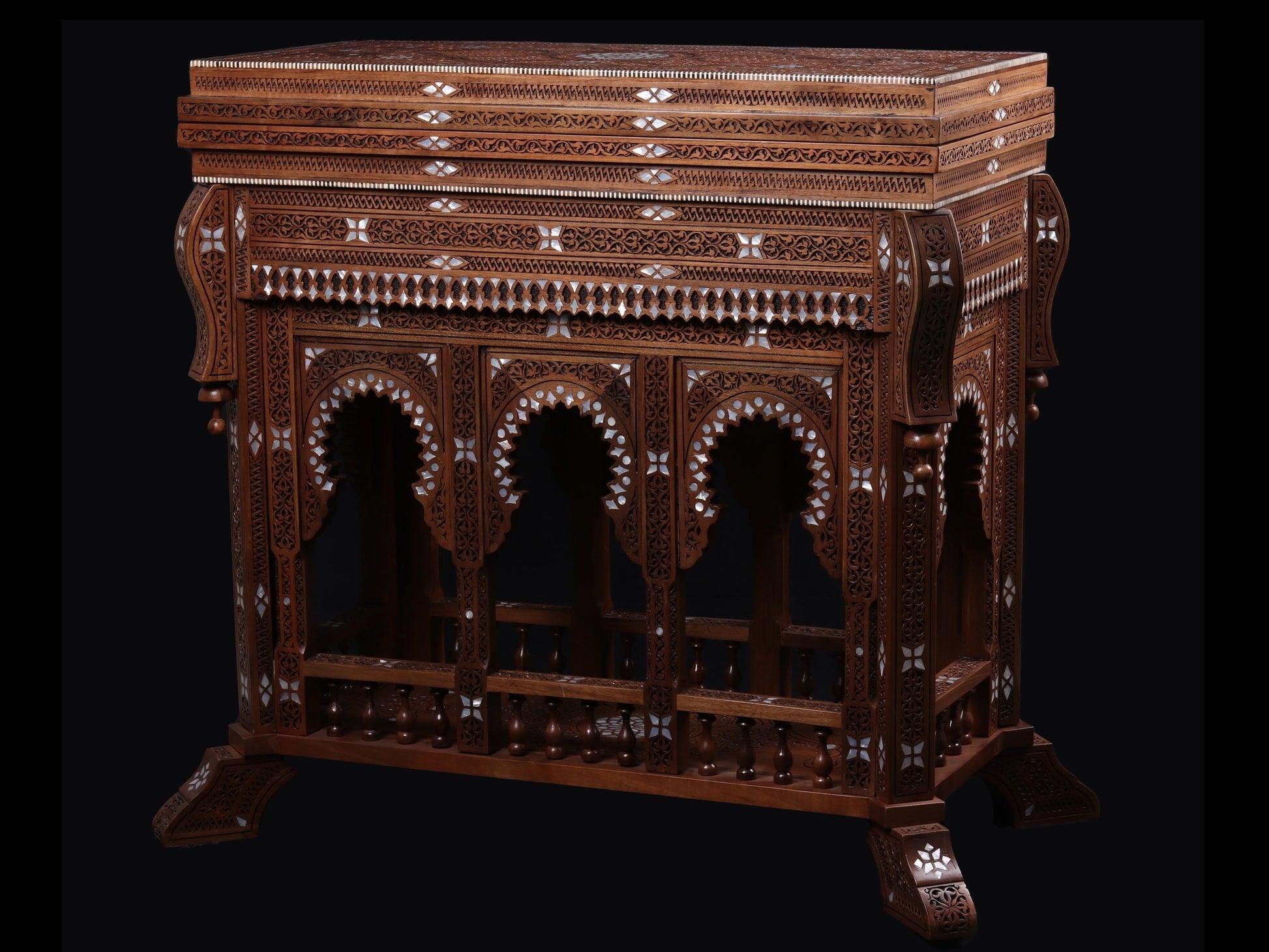 Game Table - Cards, Chess, & Backgammon - Hand Carved and inlayed in mother of pearl
