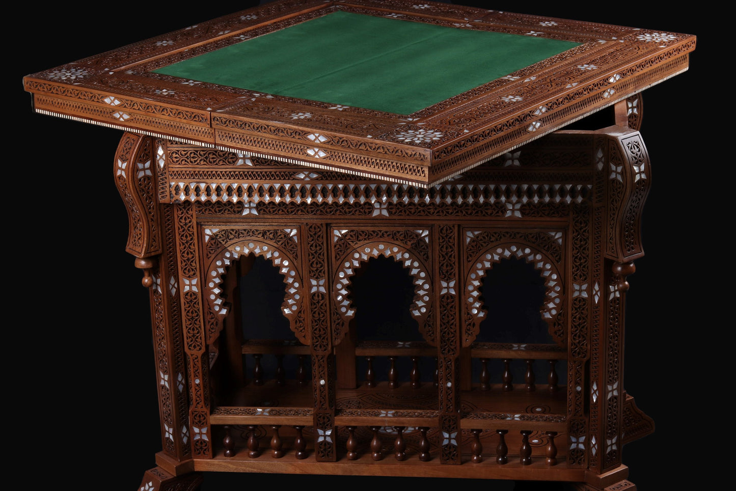 Game Table - Cards, Chess, & Backgammon - Hand Carved and inlayed in mother of pearl
