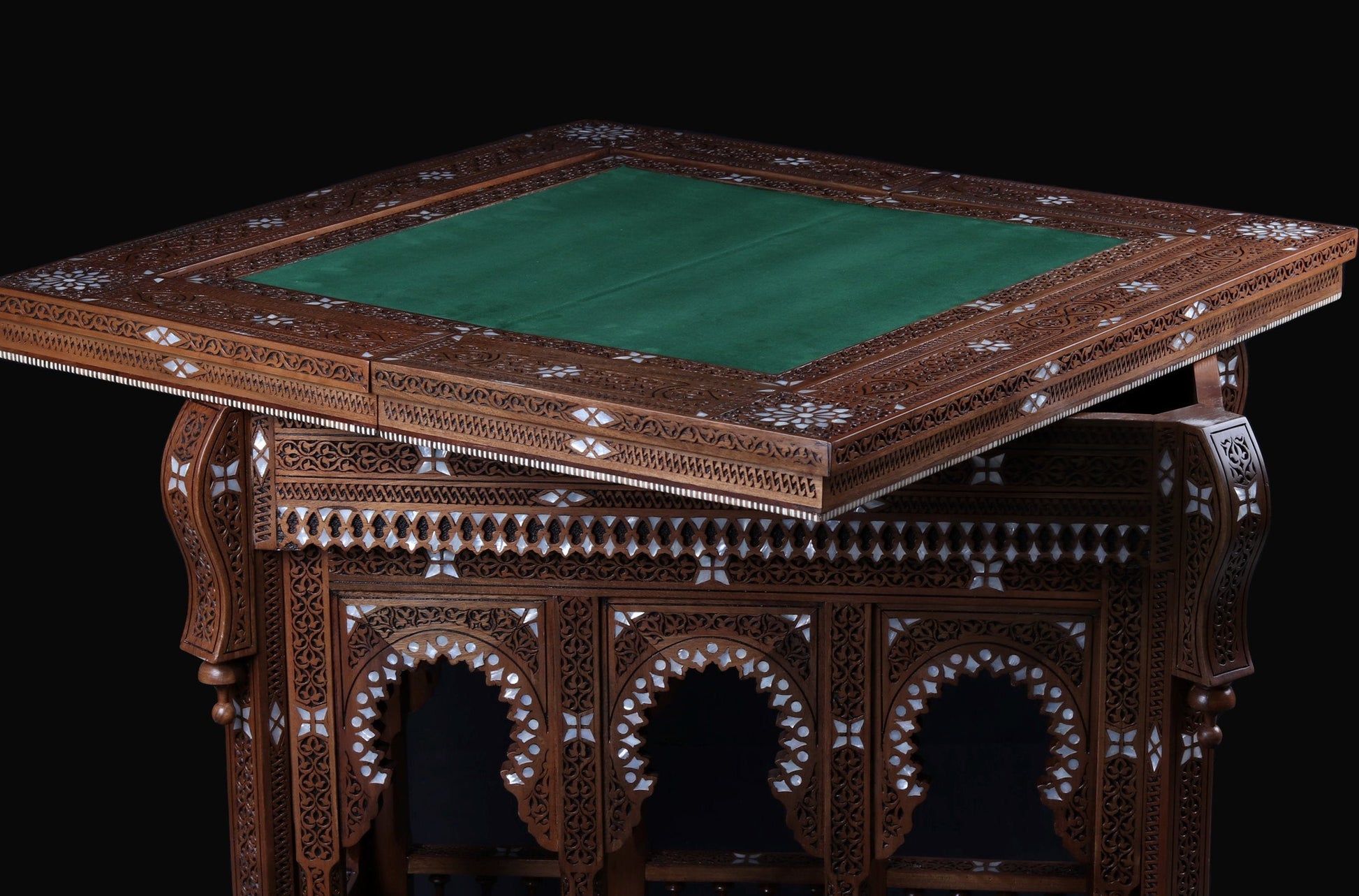 Game Table - Cards, Chess, & Backgammon - Hand Carved and inlayed in mother of pearl