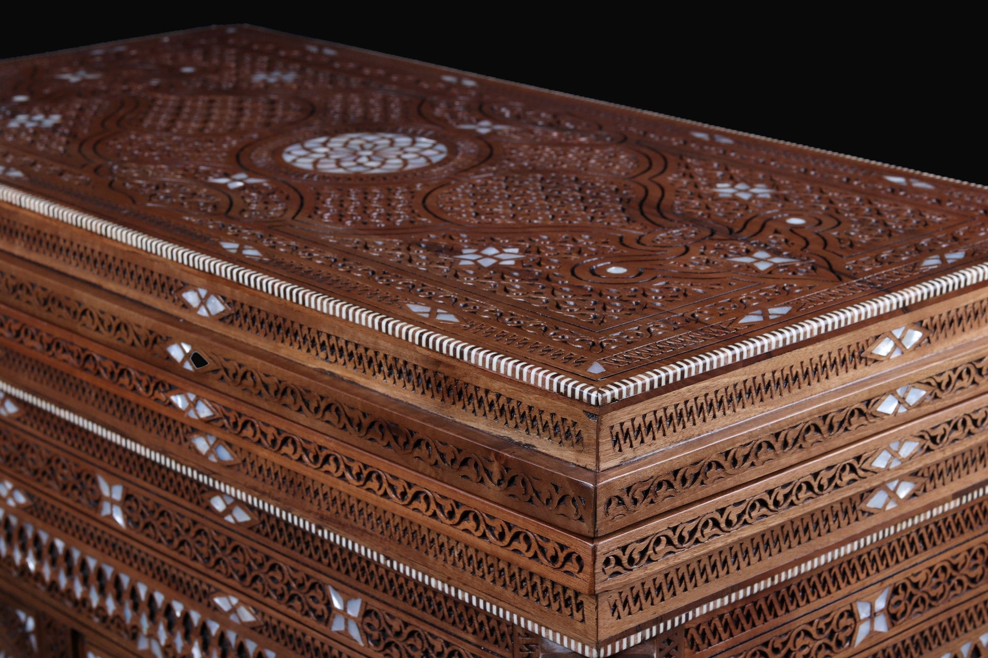 Game Table - Cards, Chess, & Backgammon - Hand Carved and inlayed in mother of pearl