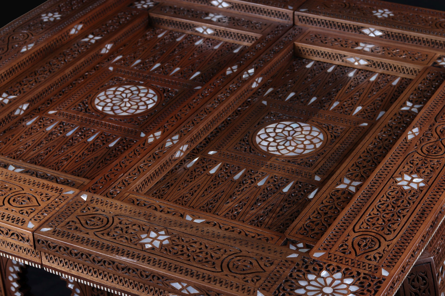Game Table - Cards, Chess, & Backgammon - Hand Carved and inlayed in mother of pearl
