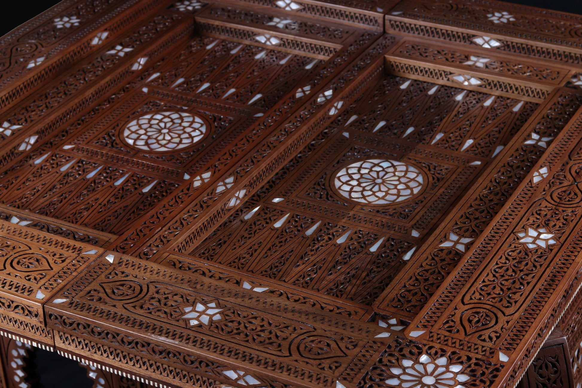 Game Table - Cards, Chess, & Backgammon - Hand Carved and inlayed in mother of pearl