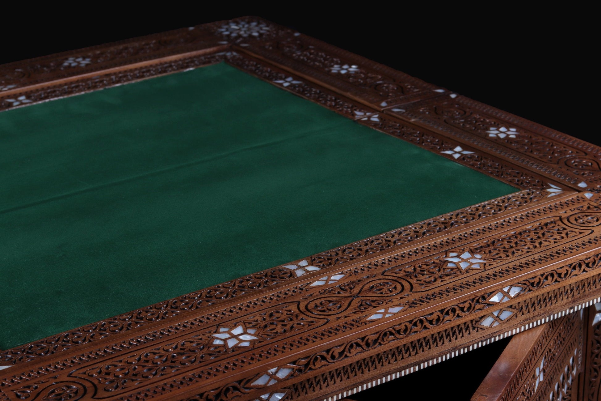 Game Table - Cards, Chess, & Backgammon - Hand Carved and inlayed in mother of pearl