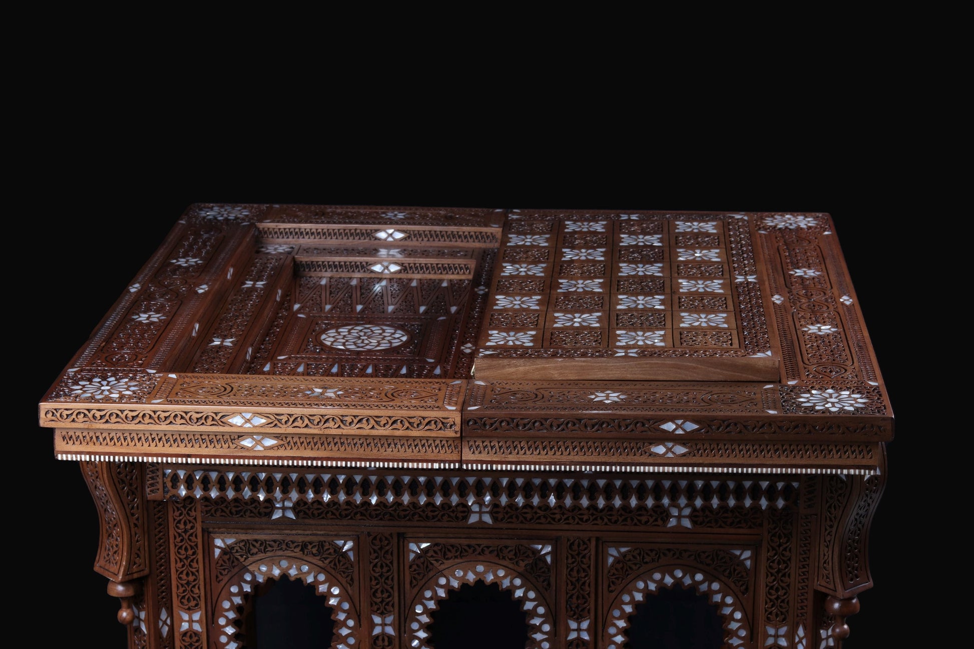 Game Table - Cards, Chess, & Backgammon - Hand Carved and inlayed in mother of pearl