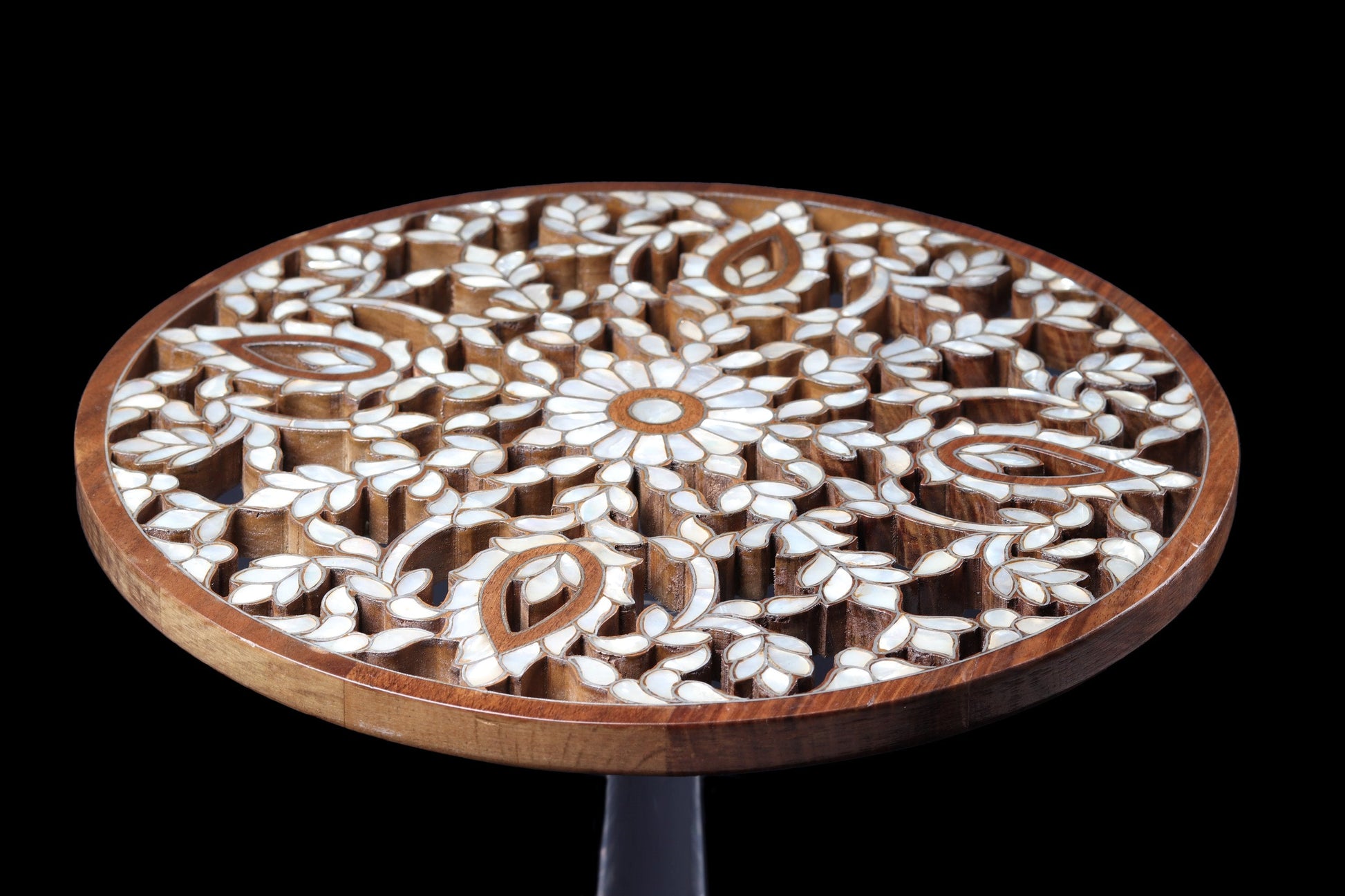 Hand Carved Side Table - Inlayed with mother of pearl