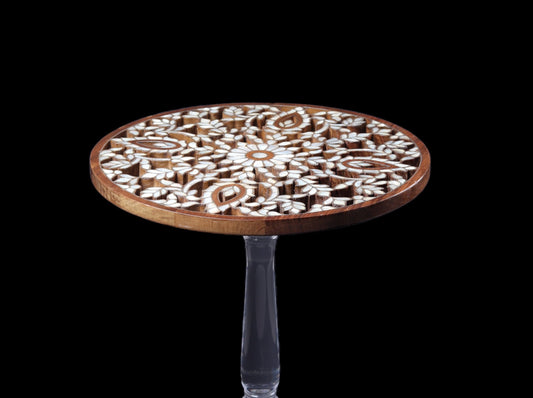 Hand Carved Side Table - Inlayed with mother of pearl