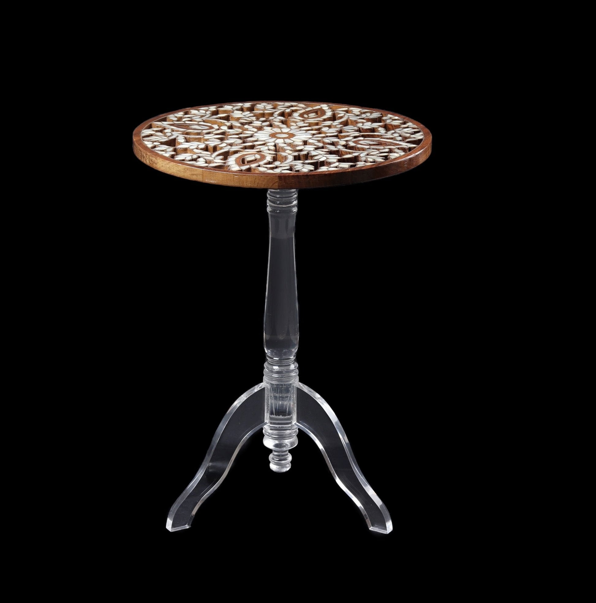 Hand Carved Side Table - Inlayed with mother of pearl