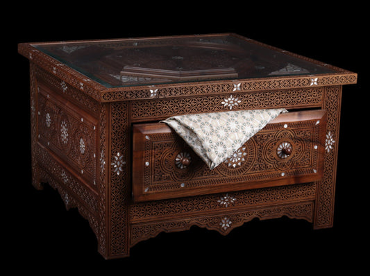Hand Carved Table - Inlayed with mother of pearl.
