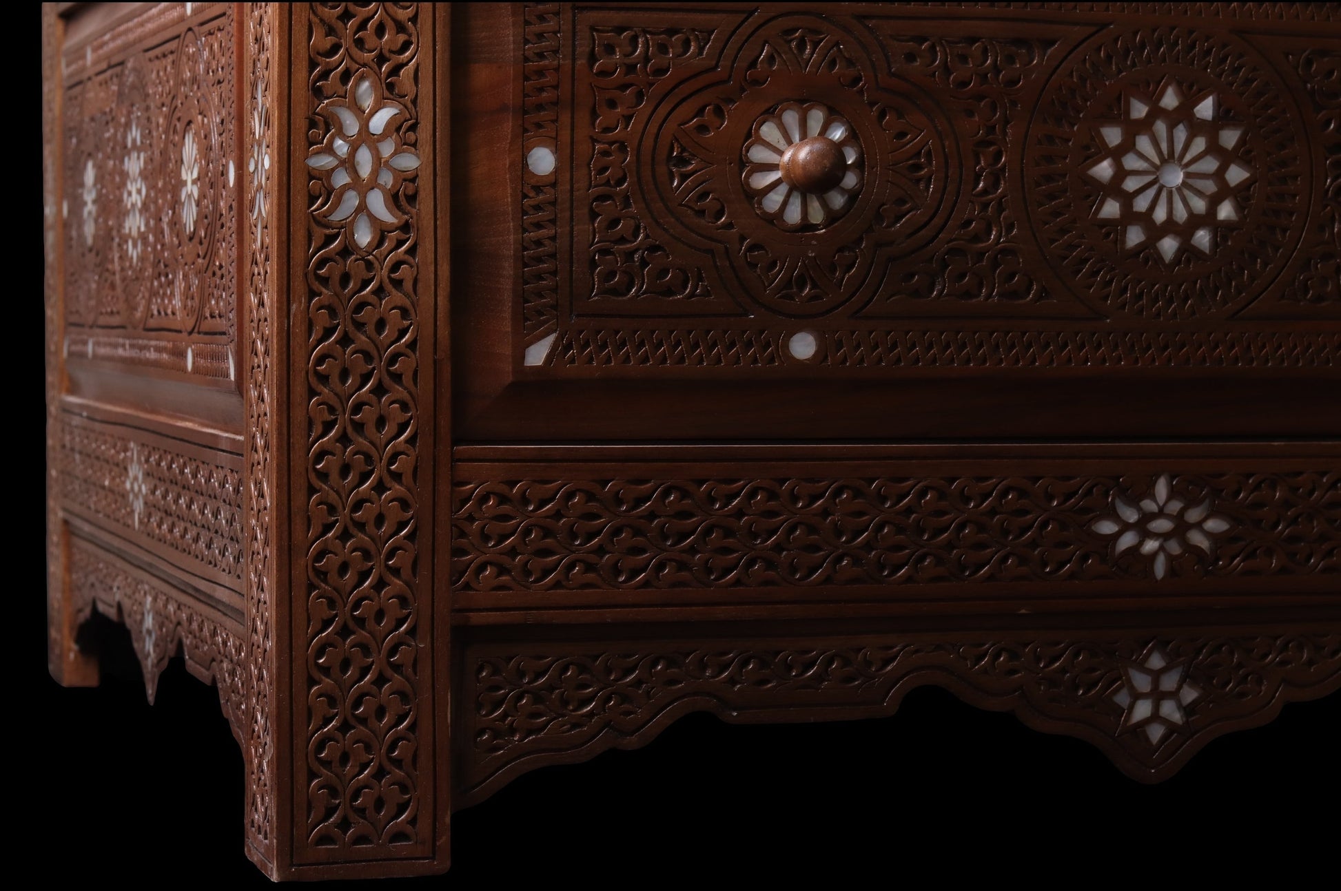 Hand Carved Table - Inlayed with mother of pearl.