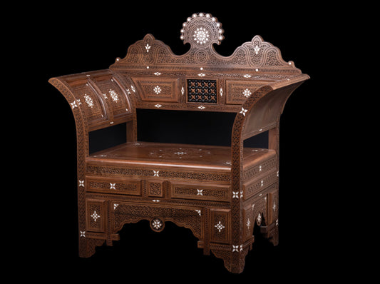 Hand Engraved Wooden chair, Inlayed with mother of pearl.