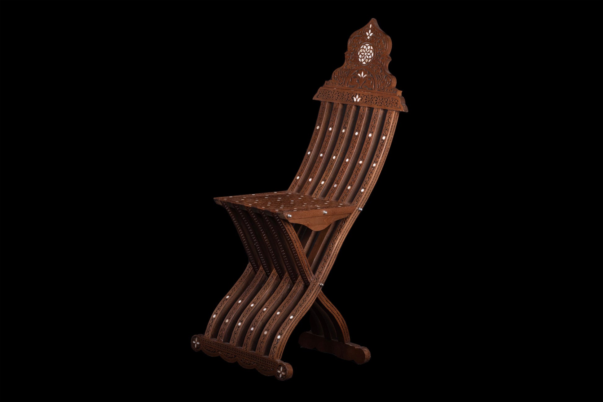 Hand Engraved Wooden Chair Set, Inlayed with mother of pearl
