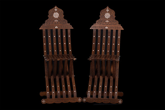 Hand Engraved Wooden Chair Set, Inlayed with mother of pearl